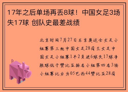 17年之后单场再丢8球！中国女足3场失17球 创队史最差战绩