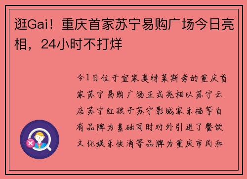 逛Gai！重庆首家苏宁易购广场今日亮相，24小时不打烊